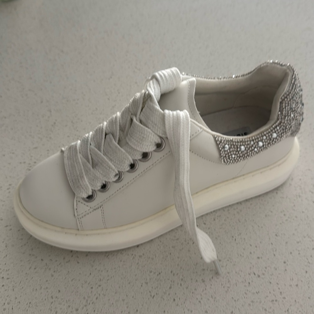 Steve Madden white sneakers with silver sparkles